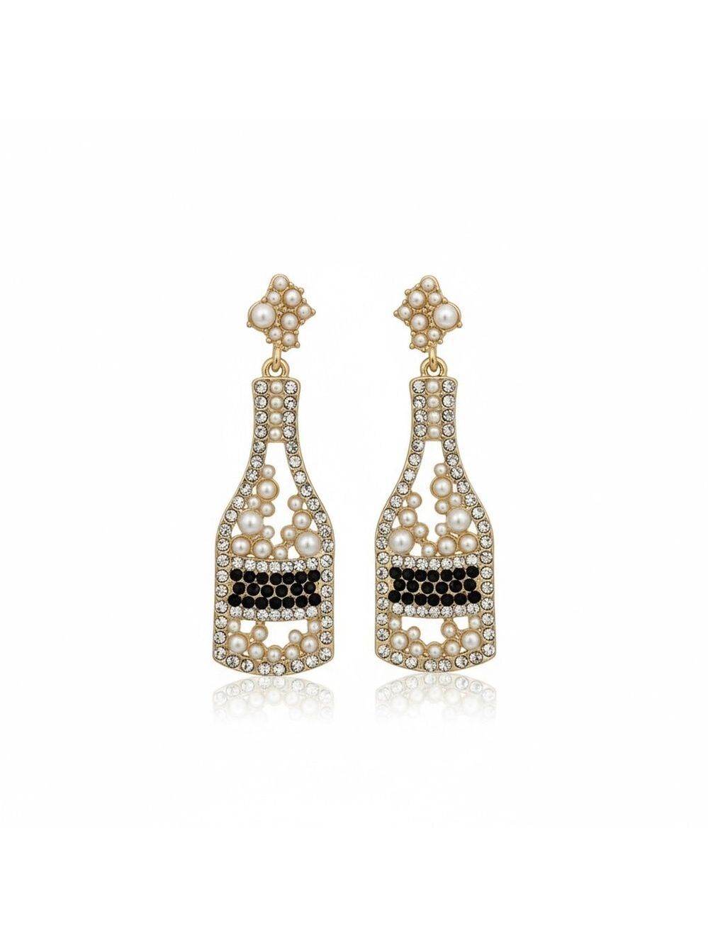 Champagne bottle drop earrings rhinestones and pearls
